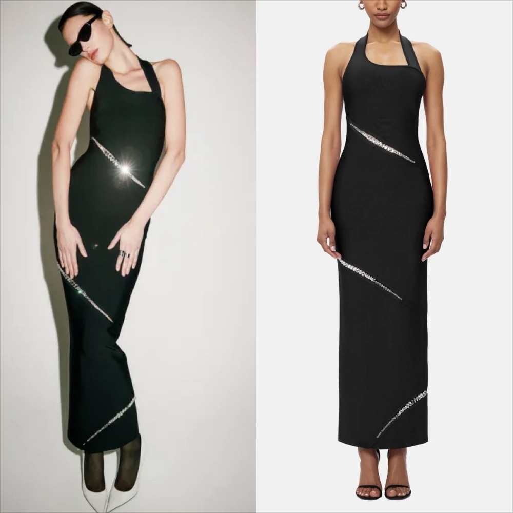Herve léger Lennox diamond jeweled insert maxi halter dress FIRM PRICE